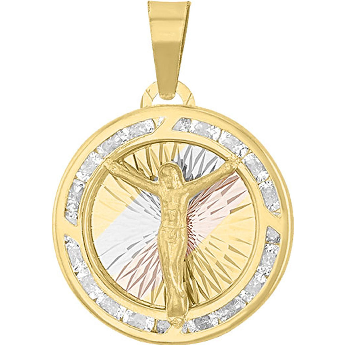 Medalla Cristo 3 Colores Rayos Elaborado En Oro De 10 K