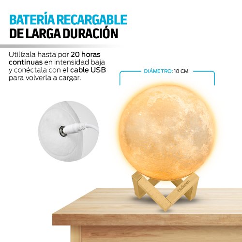 Lámpara de Luna LED Réplica Exacta 3D Grande 18cm Redlemon