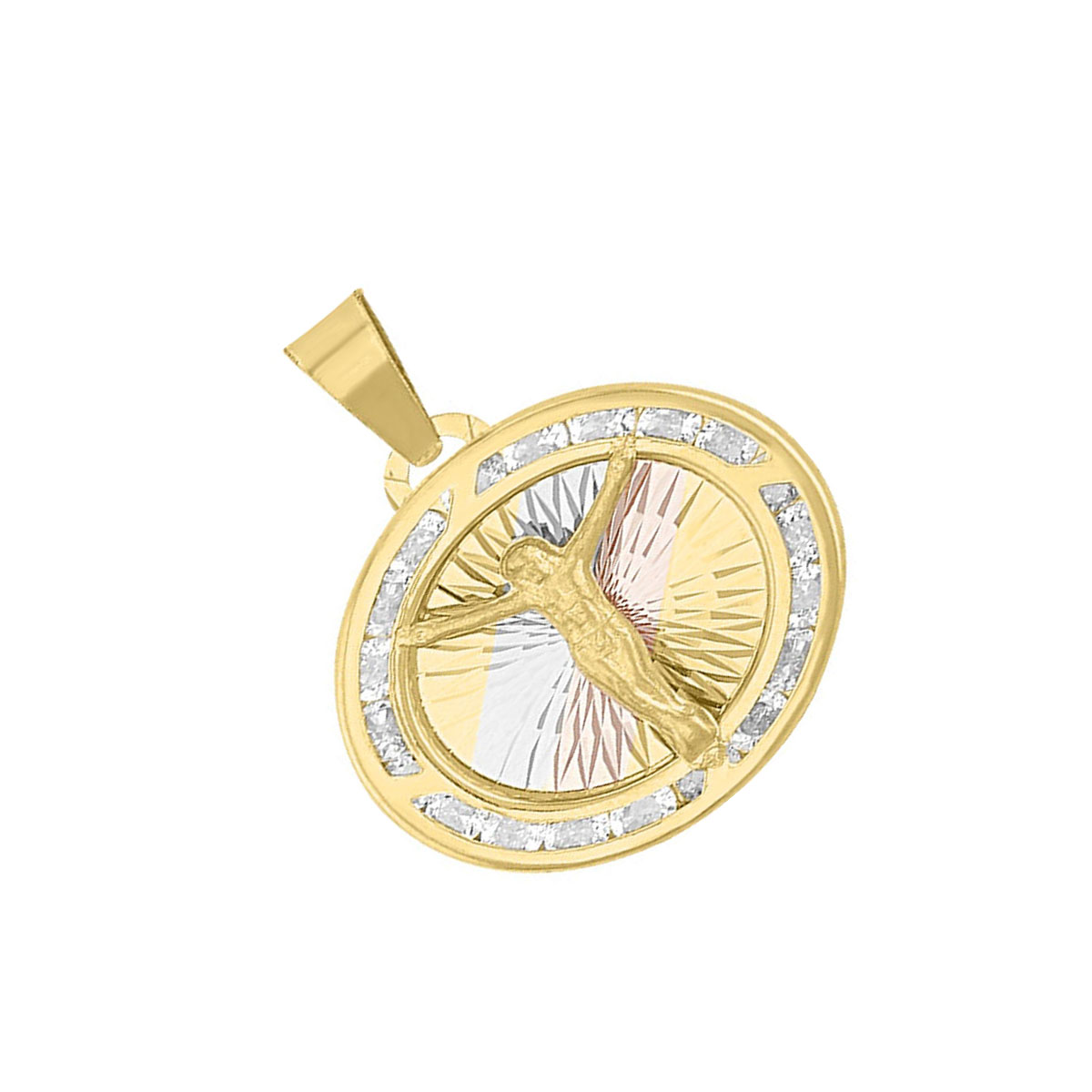 Medalla Cristo 3 Colores Rayos Elaborado En Oro De 10 K