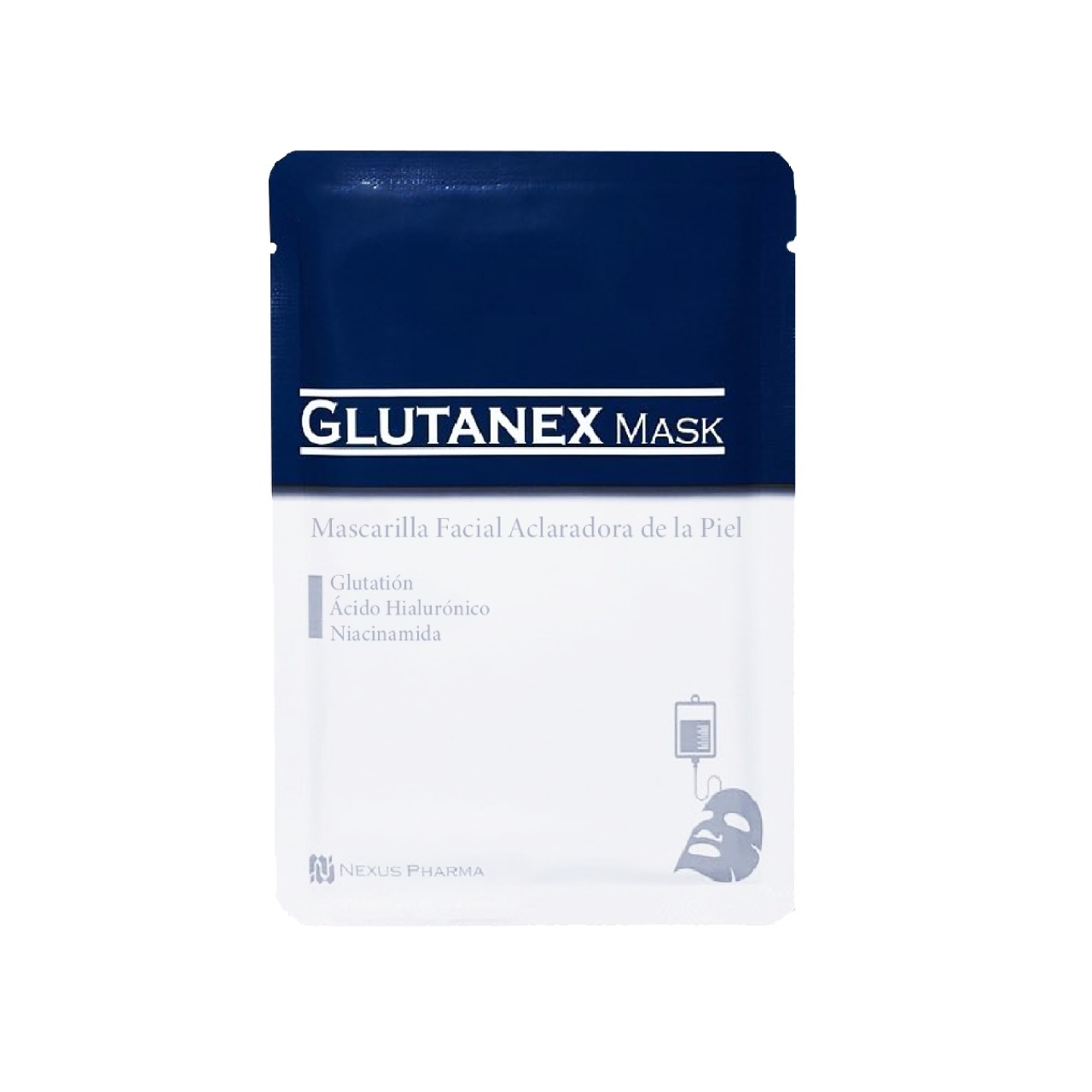 Glutanex Mask - MASCARILLA FACIAL ACLARADORA DE LA PIEL / Glutatión, Ácido Hialurónico, Colágeno y Niacinamida / Antioxidante Aclarante Hidratante y Elastificante / Caja con 15 mascarillas / De Corea del Sur