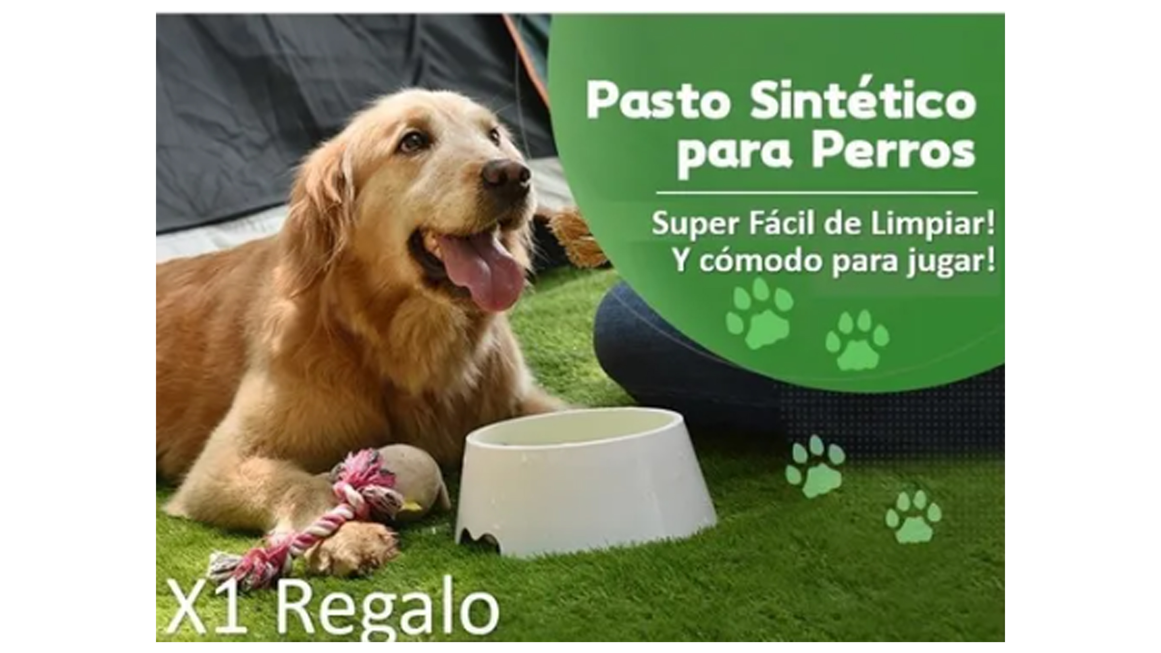 Tapete Pasto Sintetico 30mm Para Mascota 1m X 50cm + Juguete