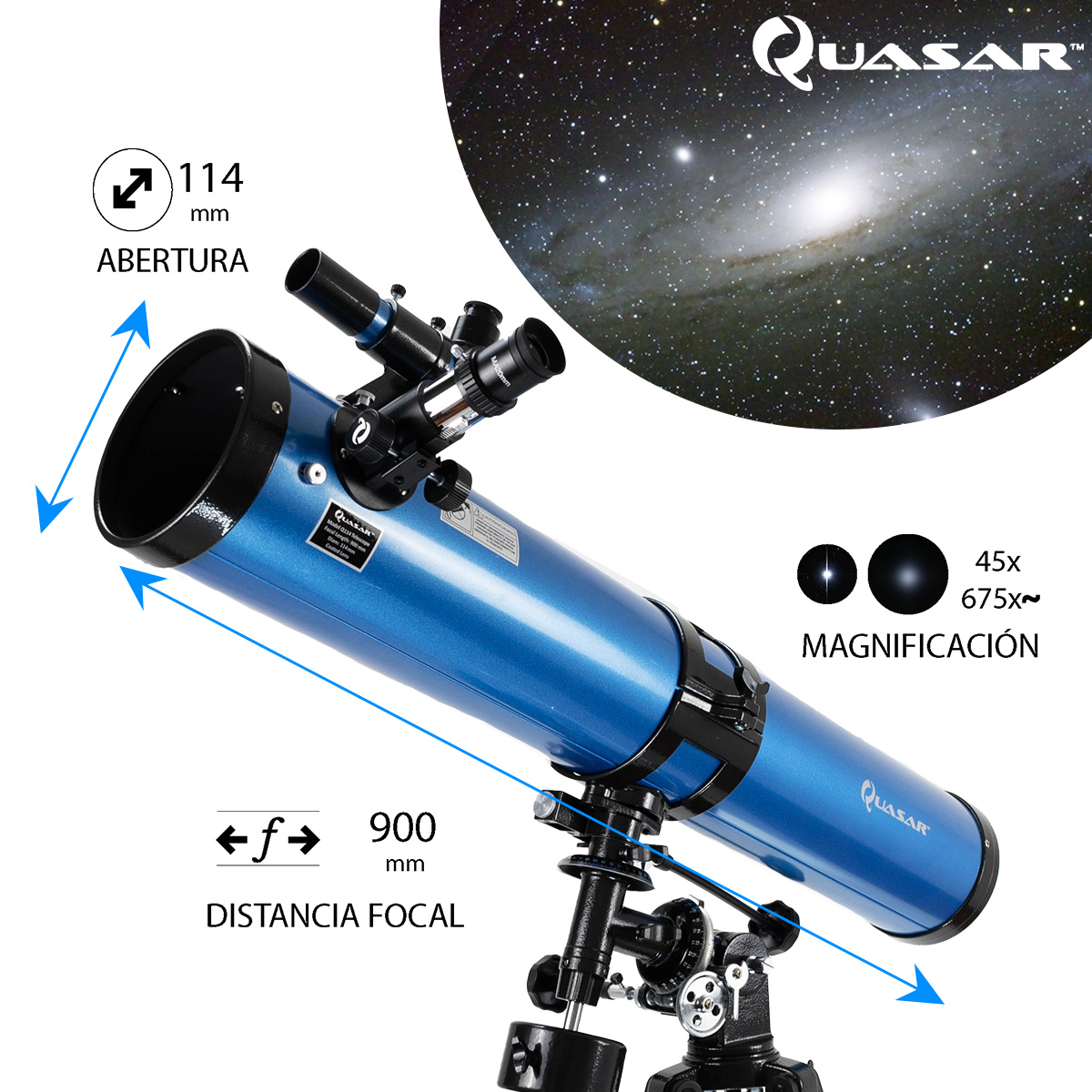 Telescopio Quasar Professional Q114 675x Con Adaptador Smartphone