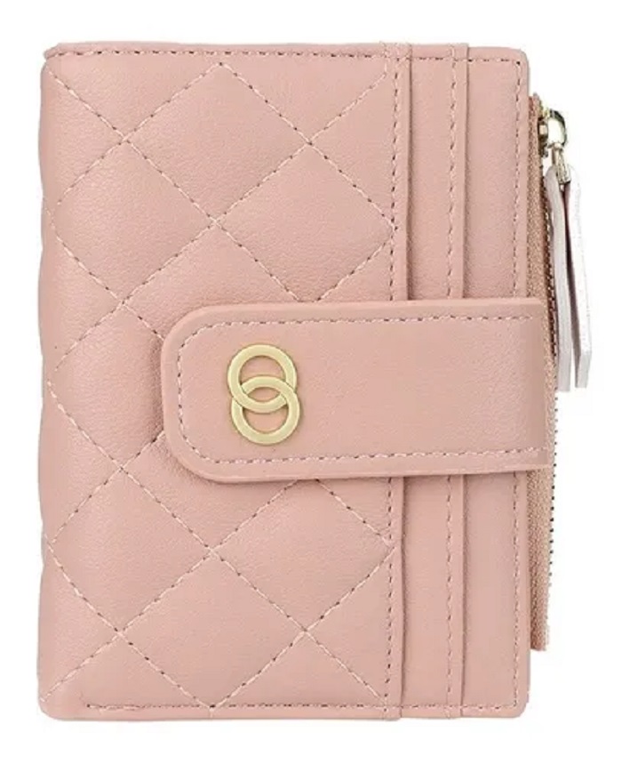 Cartera Monedero Plegable Con Cremallera Rosa Claro