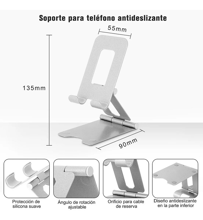 Soporte Base De Celular Plegable Plateado