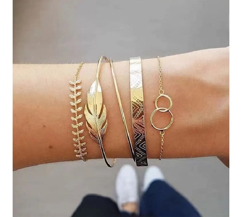 Set 5, Pulsera Hoja Arce Retro Ajustable