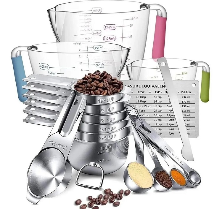 Juego De Tazas Y Cucharas Medidoras De Acero Inoxidable