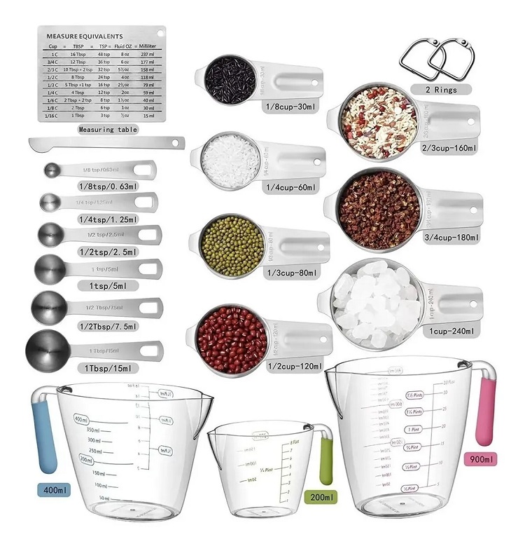 Juego De Tazas Y Cucharas Medidoras De Acero Inoxidable