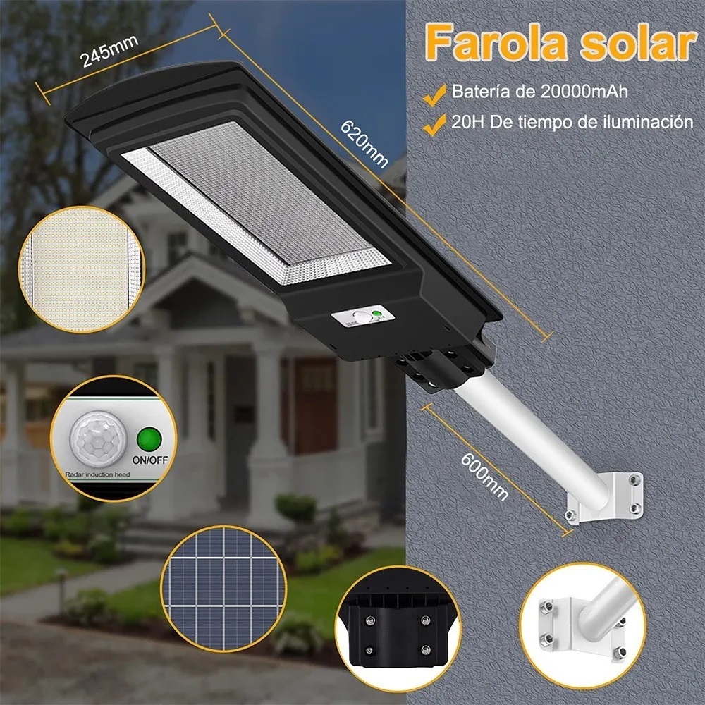 Lampara Led Solar Suburbana Focos Solares Exterior 400w