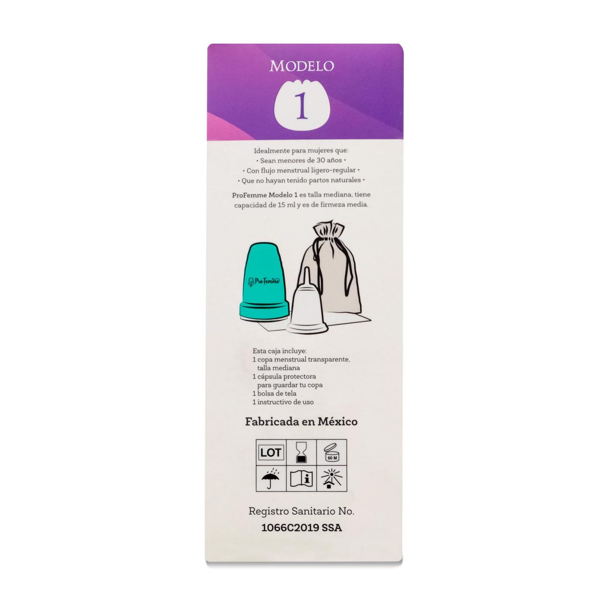 Profemme - Modelo 1 - Copa Menstrual Ecológica Mediana - Incluye Bolsa + Cápsula 