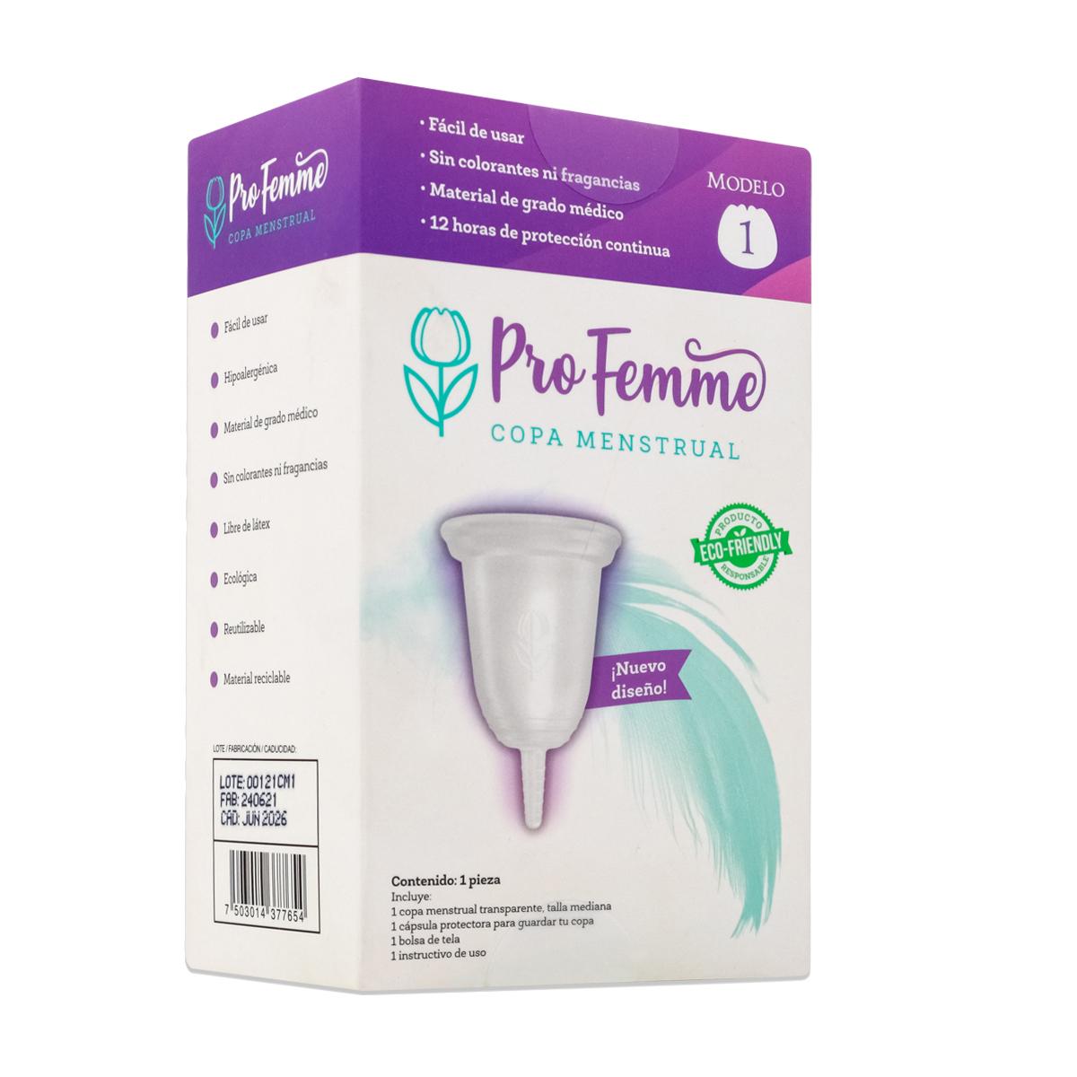Profemme - Modelo 1 - Copa Menstrual Ecológica Mediana - Incluye Bolsa + Cápsula 