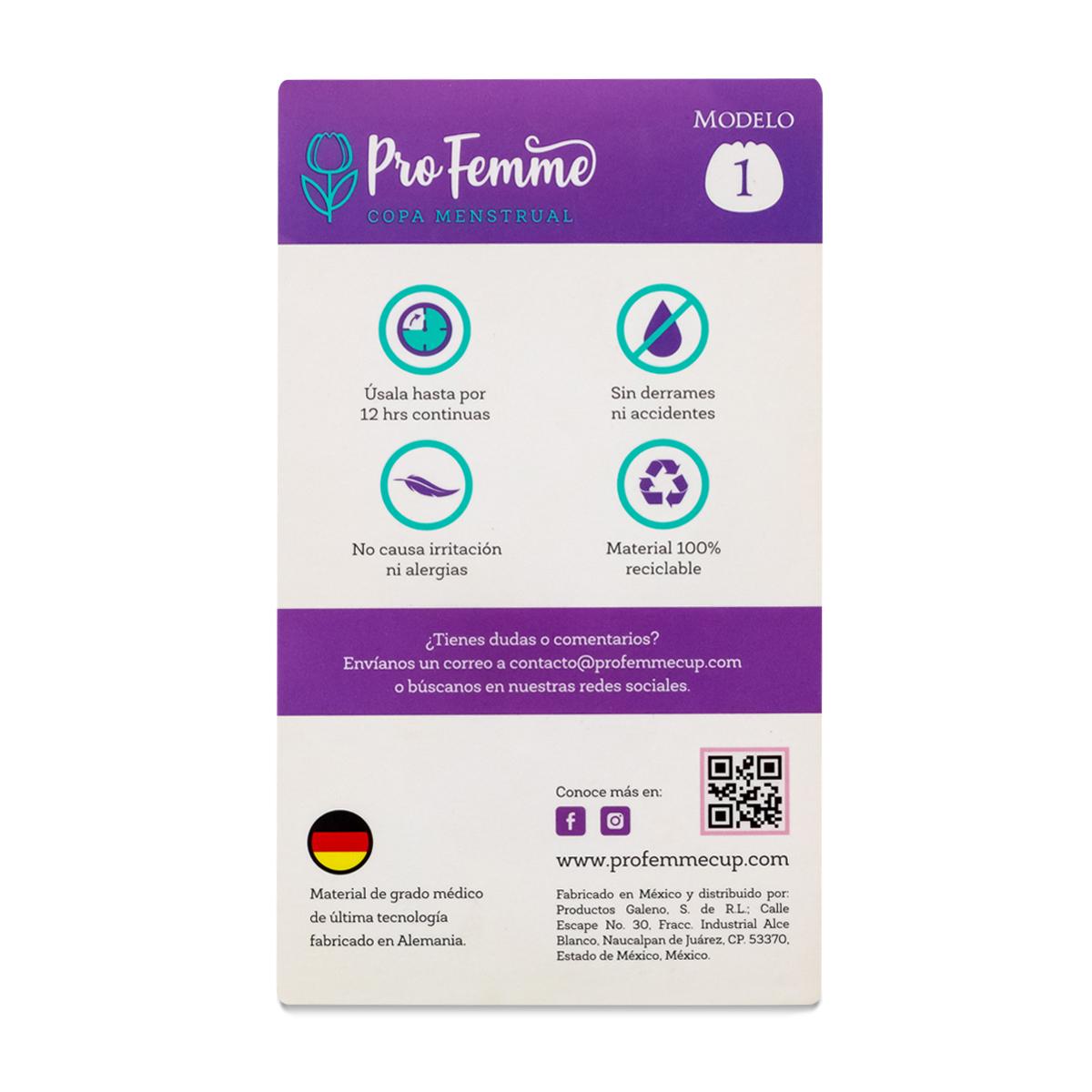 Profemme - Modelo 1 - Copa Menstrual Ecológica Mediana - Incluye Bolsa + Cápsula 