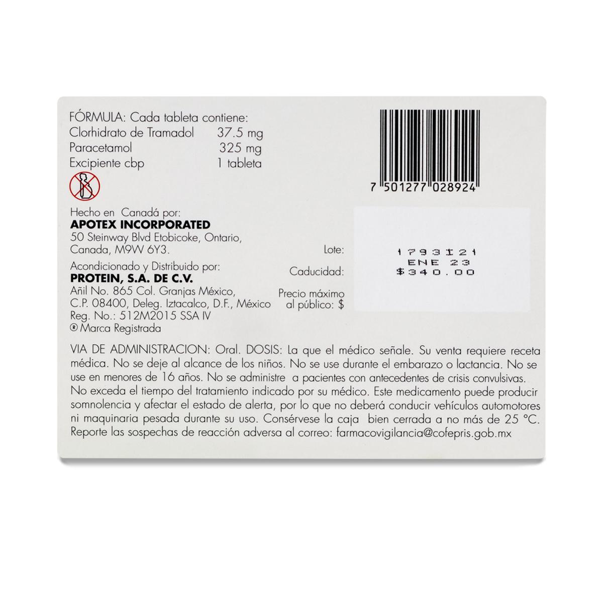 Tramadol, Paracetamol 20Tab 37.5/325 Mg Apotex 