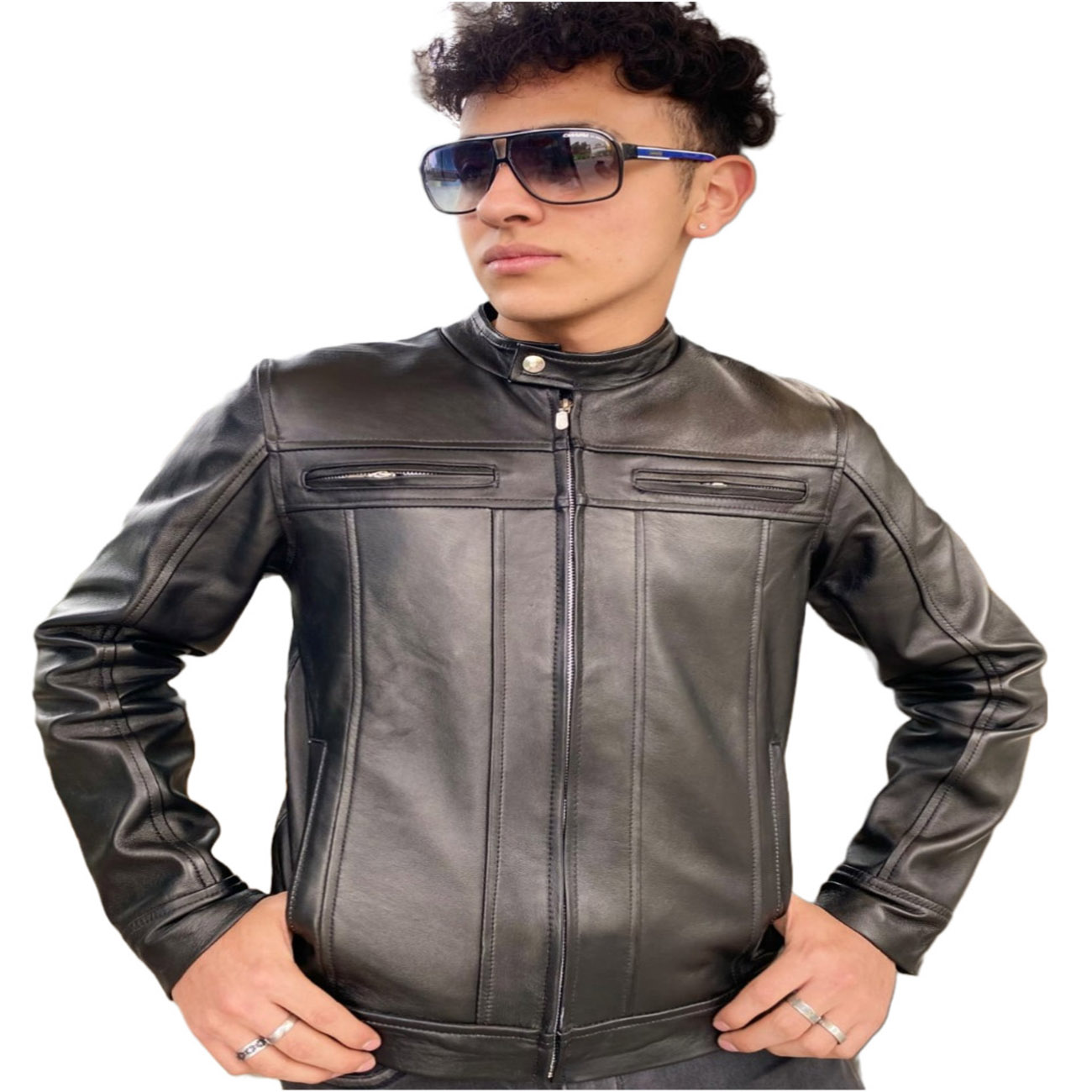 Chamarra Shalom de Piel Autentica Modelo Yago Caballero Incluye de Regalo llaveroMonedero de Piel