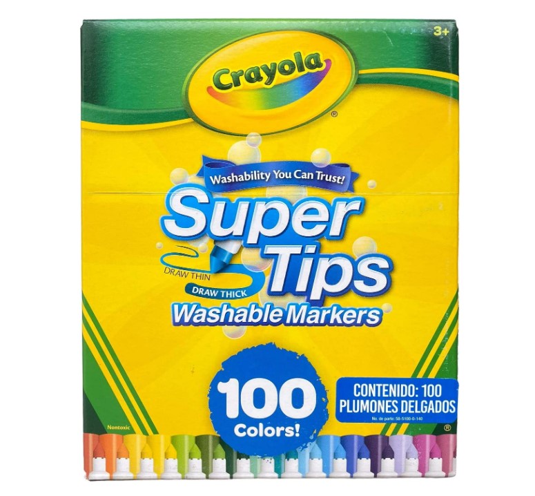 Super Tips Crayola 100 Plumones Marcadores Delgados Lavables Originales