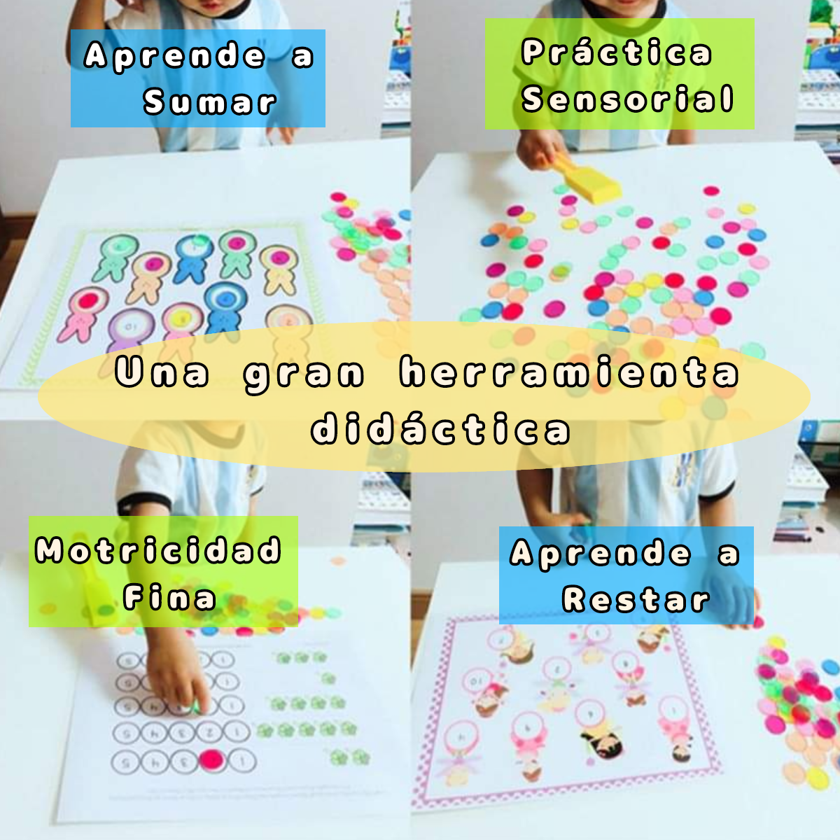 10 Palas Magnéticas con 1000 Fichas para Lotería, Bingo o Educación Montessori