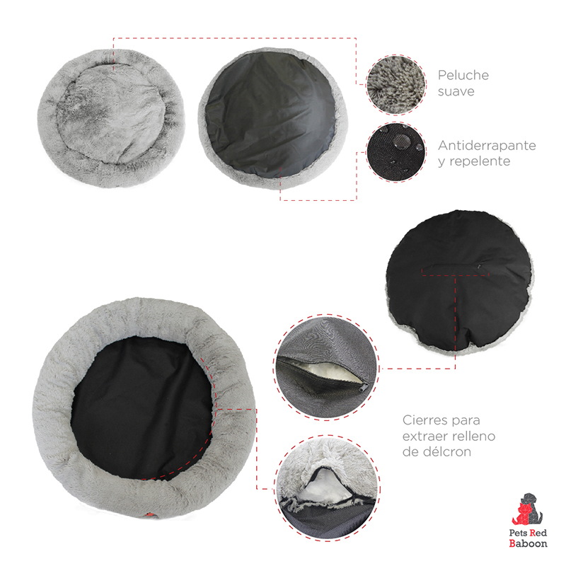Cama para Perros Tipo Dona, Cama Mediana, Antiestrés, para Perros y Gatos, Cómoda con Relleno Suave, Modelo Wipi, Marca Red Baboon 
