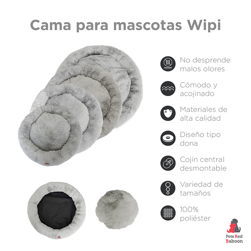 Cama para Perros Tipo Dona, Cama Mediana, Antiestrés, para Perros y Gatos, Cómoda con Relleno Suave, Modelo Wipi, Marca Red Baboon 