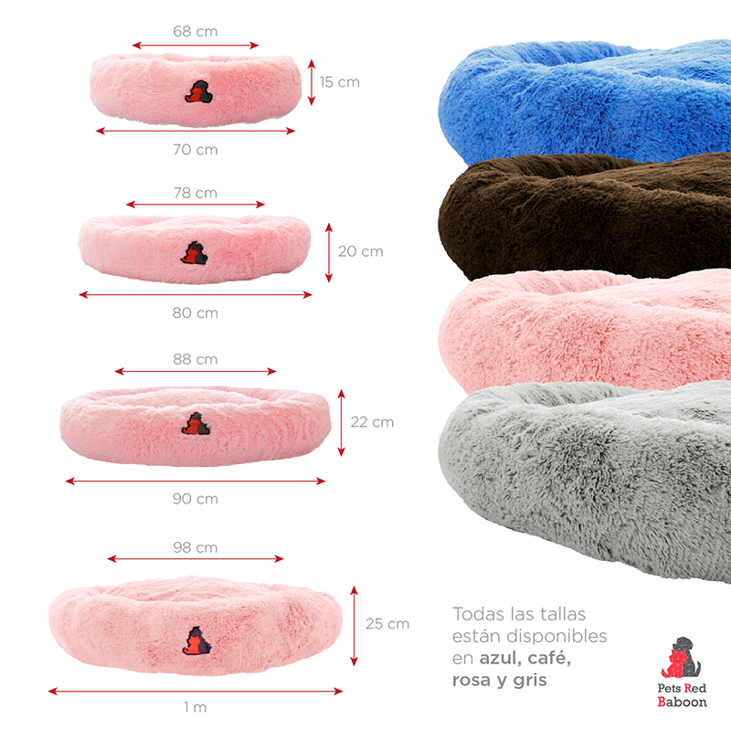 Cama para Perros Tipo Dona, Cama Mediana, Antiestrés, para Perros y Gatos, Cómoda con Relleno Suave, Modelo Wipi, Marca Red Baboon 