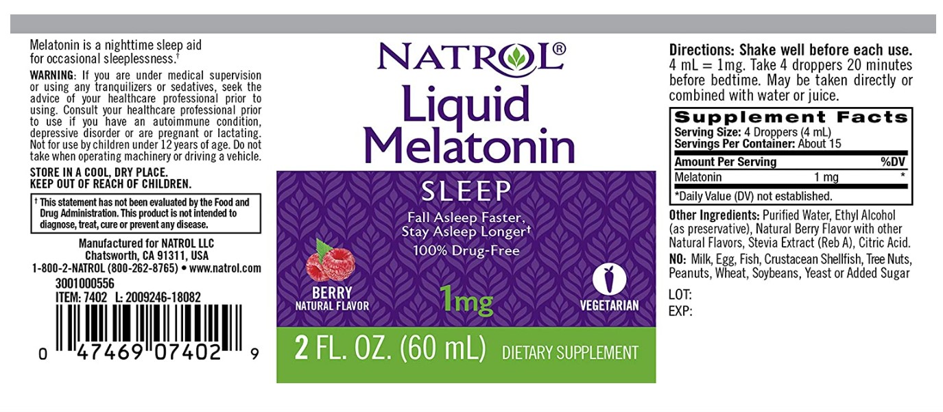 Natrol Melatonina Liquida 1 Mg Rapida Absorción Relajacion