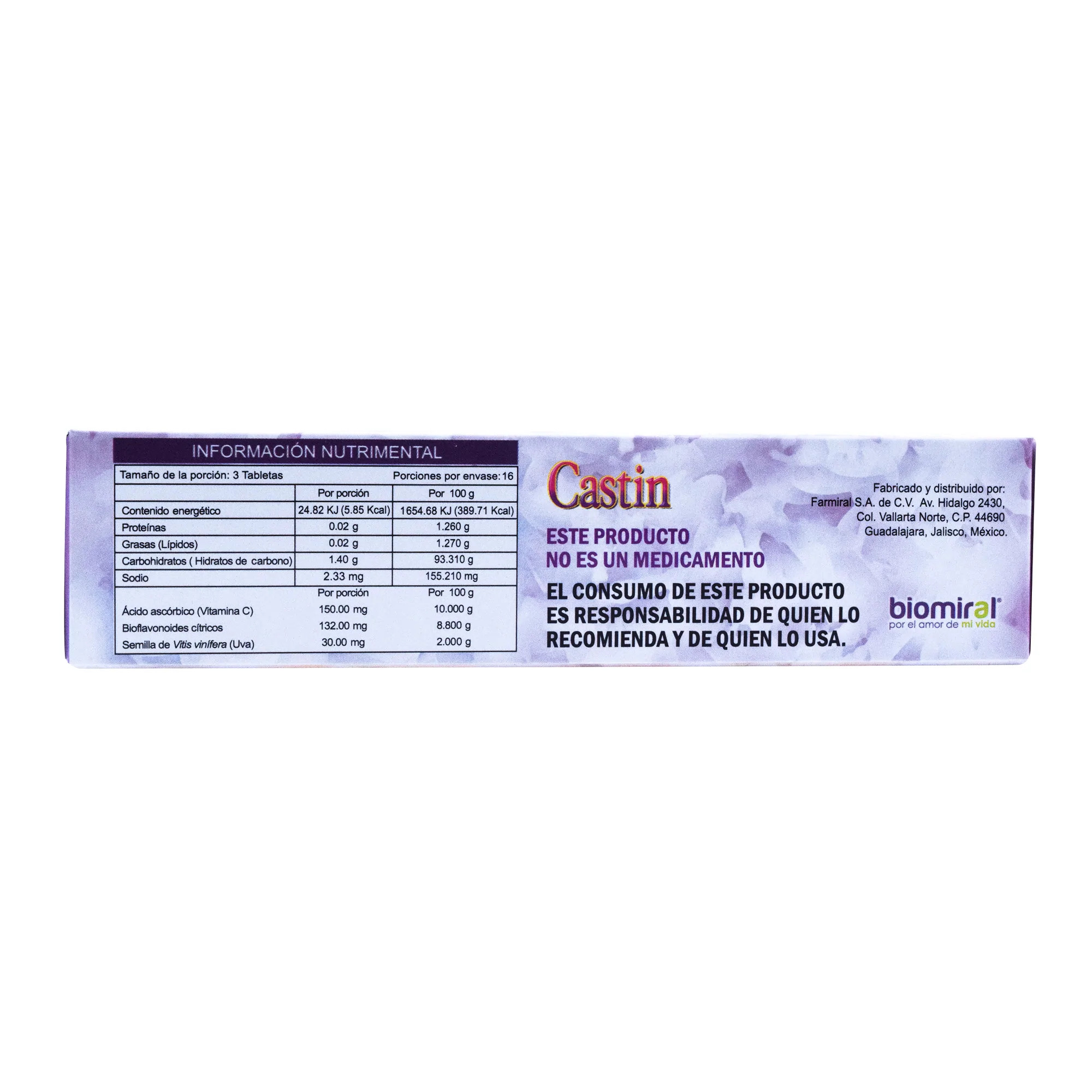 Castin, 50 Tabletas 500 mg c/u, Bioflavonoides citricos, vitamina C, semilla de uva