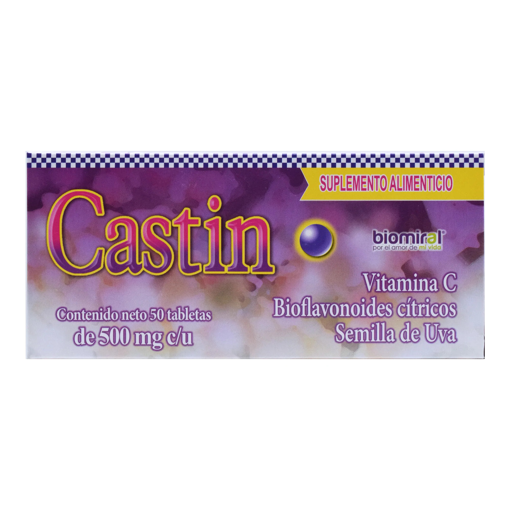 Castin, 50 Tabletas 500 mg c/u, Bioflavonoides citricos, vitamina C, semilla de uva