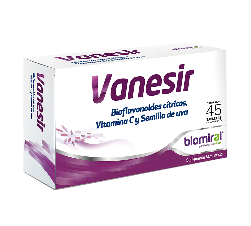 Vanesir, 45 Tabletas, 500 mg, Bioflavonoides Citricos, Vitamina C, Semillas de Uva, Piernas Cansadas