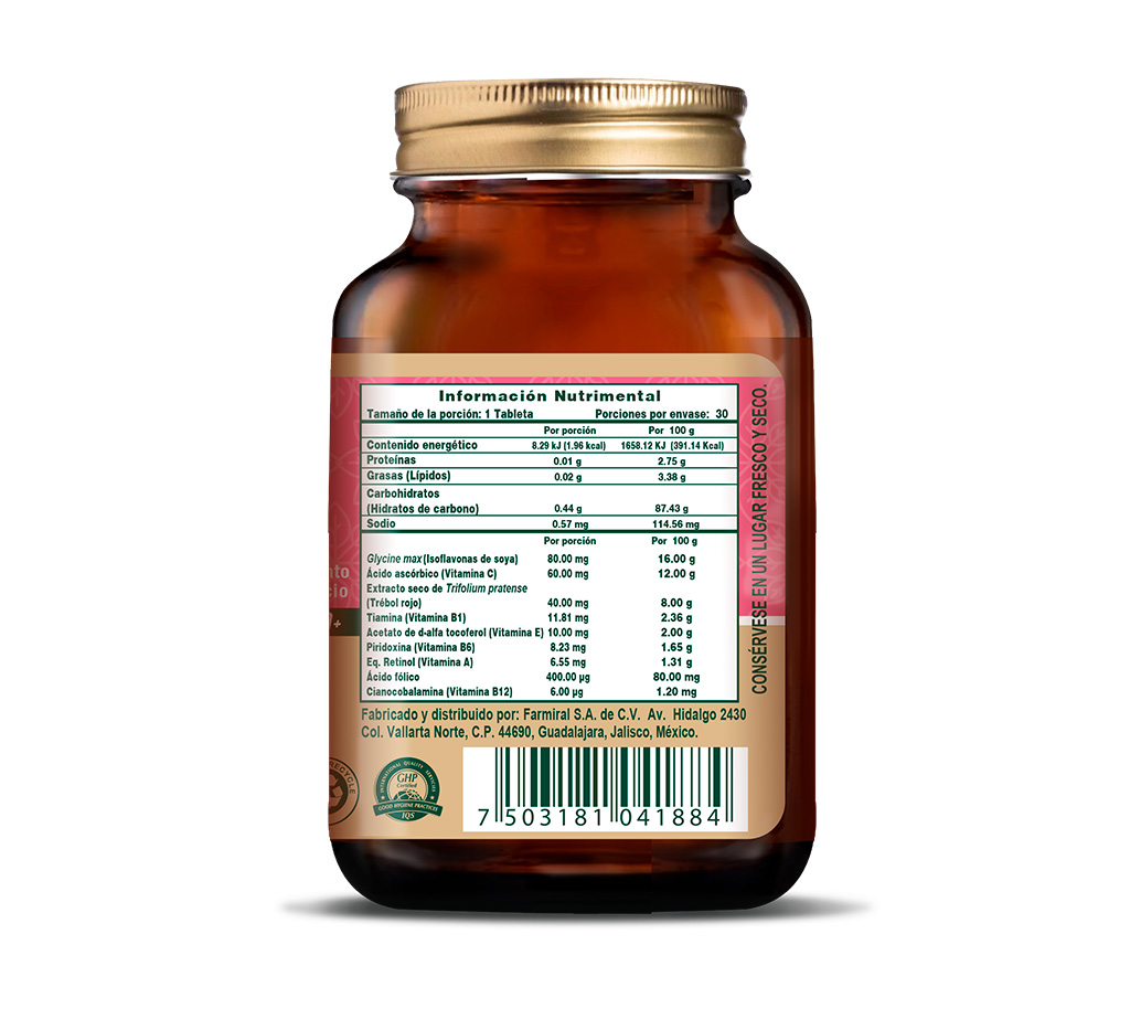 Pleniform 40, 30 Tabletas, 500 mg c/u, Isoflavinas de Soya, Trebol Rojo y Vitaminas