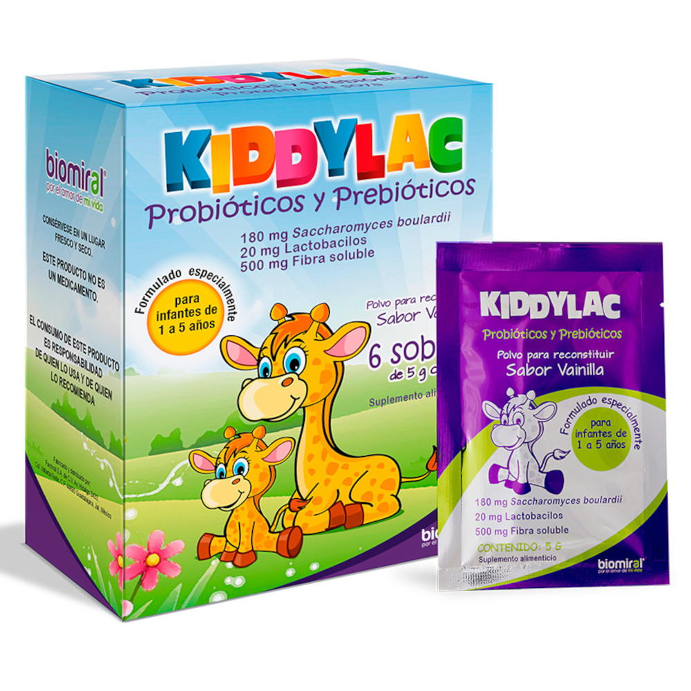 Kiddylac 6 Sobres, 5 g c/u, Saccharomyces Boulardii, Lactobacilos, Fibra Soluble, Probioticos, Prebioticos