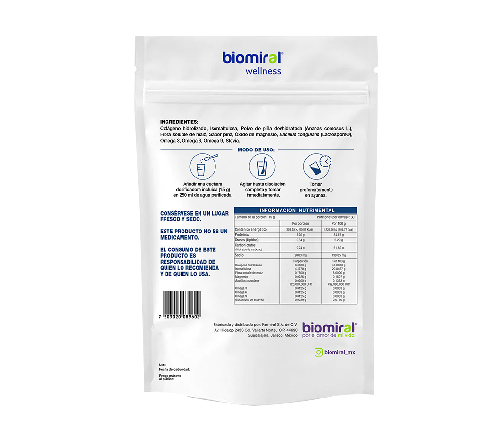 Colagener Cero Azucar Piña, Colageno Hidrolizado 450 gr, Omega 3 6 9, Magnesio, Probioticos, Prebioticos