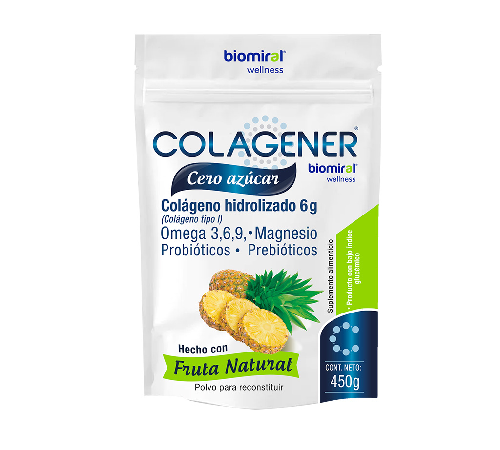 Colagener Cero Azucar Piña, Colageno Hidrolizado 450 gr, Omega 3 6 9, Magnesio, Probioticos, Prebioticos