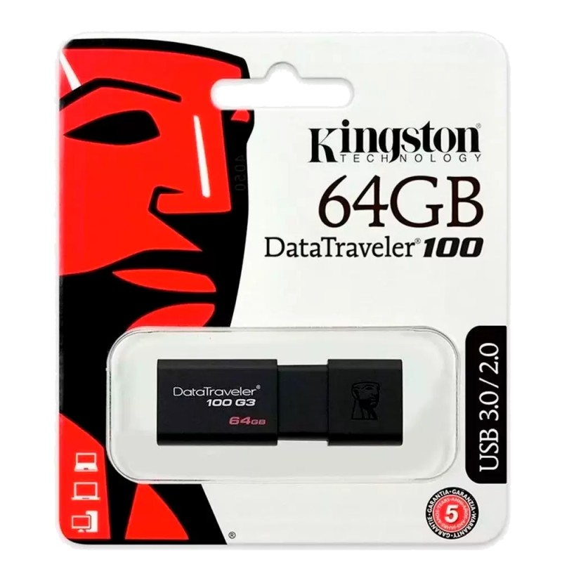 Memoria Kingston 64gb Usb 3.0 Alta Velocidad Datatraveler 100 G3 Negro