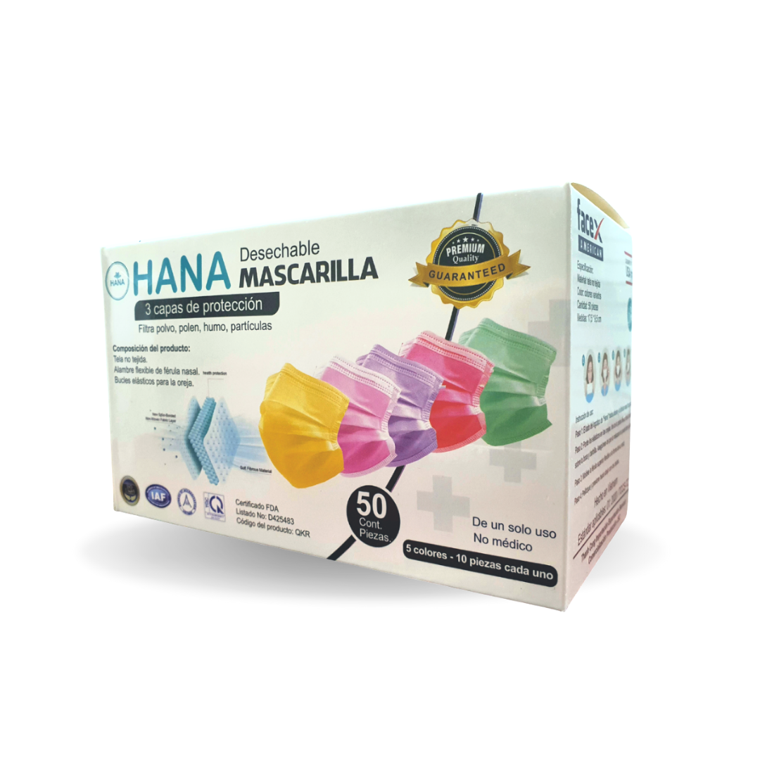 Cubrebocas Desechable HANA Colores Arcoíris, Calidad Premium, Mascarilla de Protección