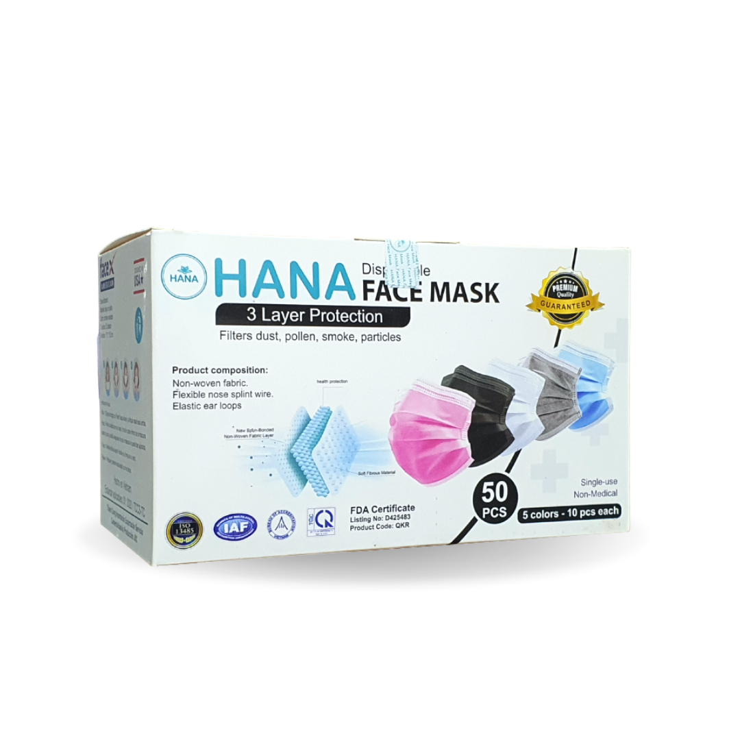 Cubrebocas Desechable HANA Colores Formal, Calidad Premium, Mascarilla de Protección
