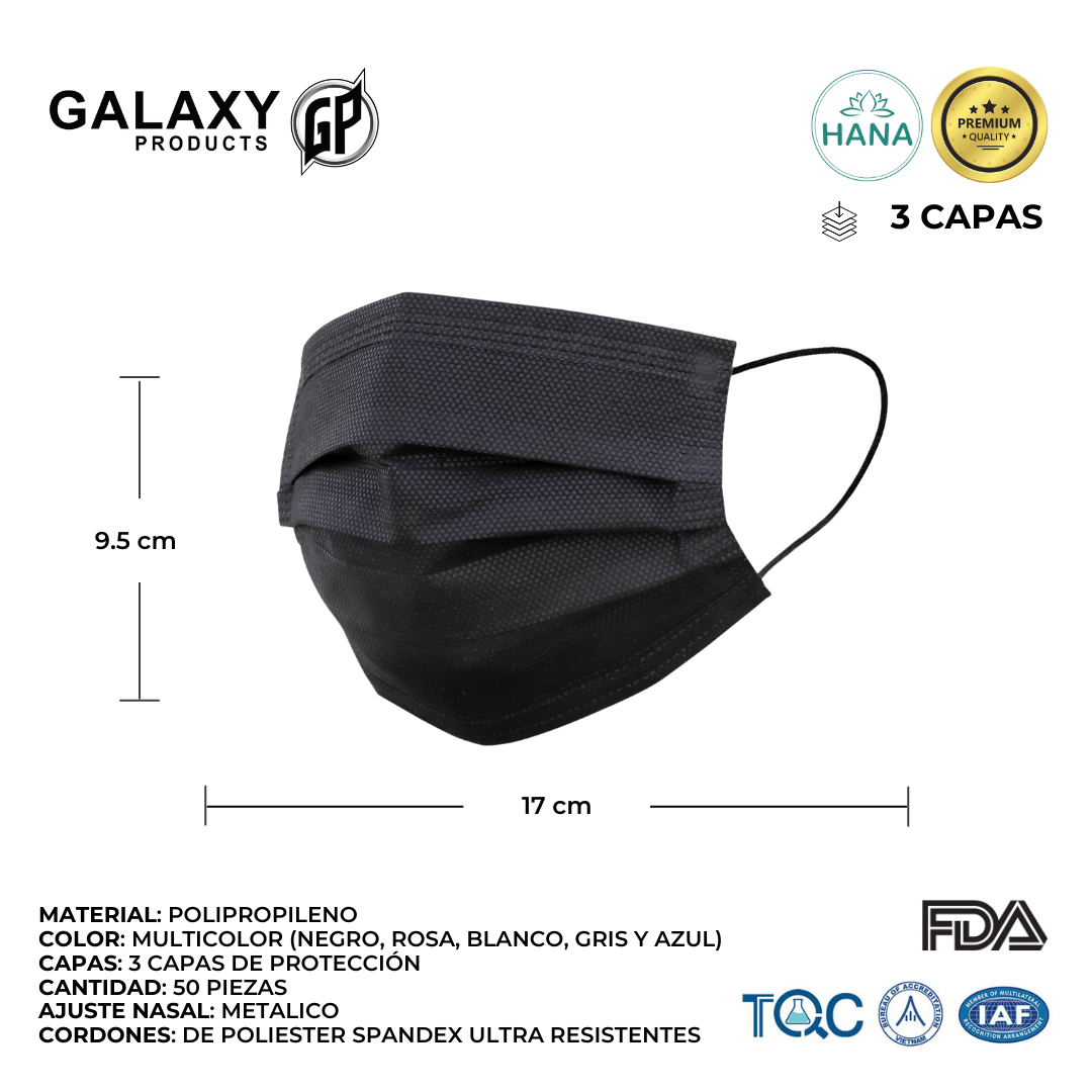 Cubrebocas Desechable HANA Colores Formal, Calidad Premium, Mascarilla de Protección