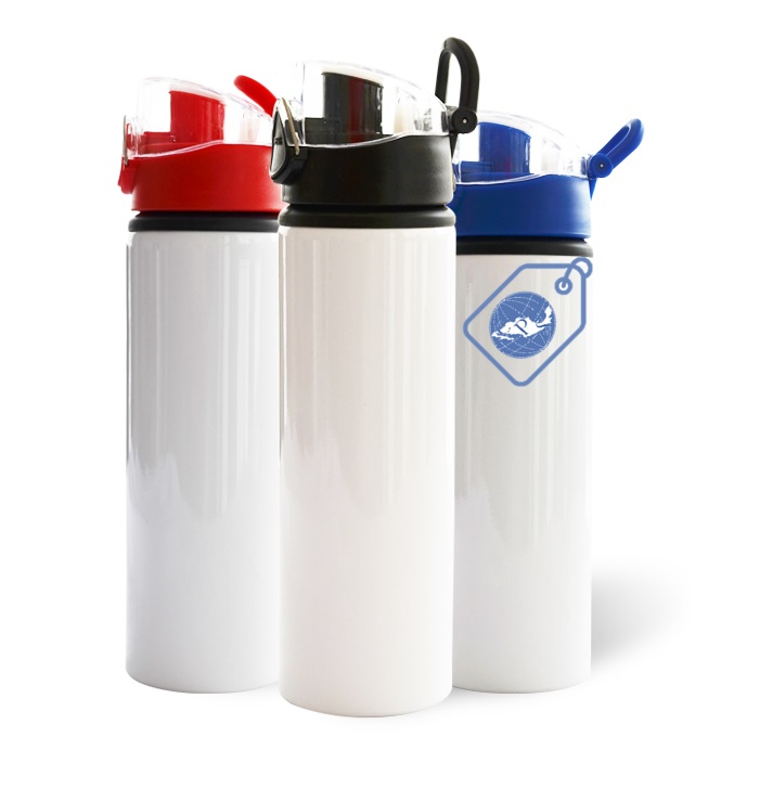 Botella blanca con botón y seguro para sublimar de 750 ml..