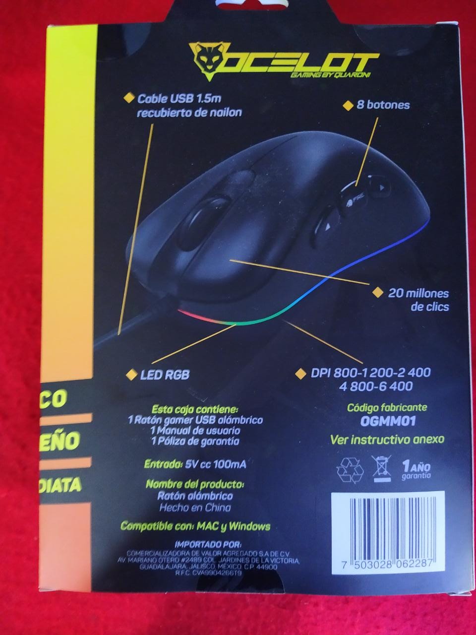 MOUSE GAMER ALAMBRICO USB RGB DPI 6400 8 BOTONES ERGONOMICO PC JUEGOS LAP UNIVERSAL ILUMINACION