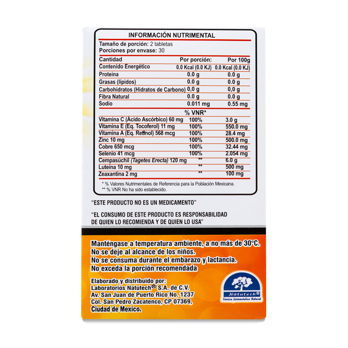 V Zon Tabs Luteina, Zeaxantina Y Flor De Cempasuchil, Vitamina A, C Y El Y Minerales Zinc, Cobre Y S 