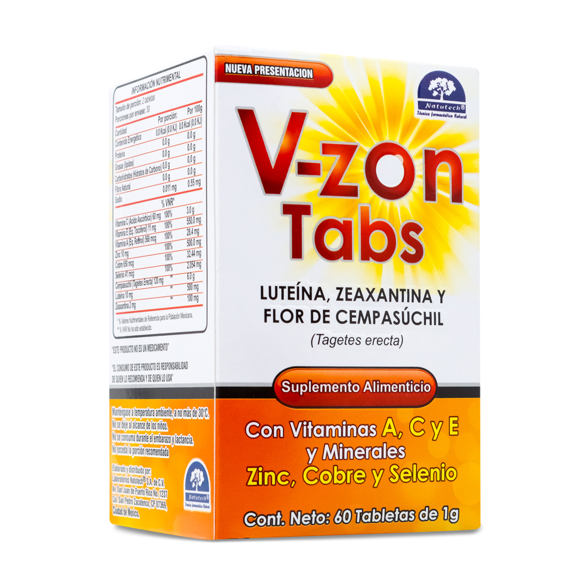 V Zon Tabs Luteina, Zeaxantina Y Flor De Cempasuchil, Vitamina A, C Y El Y Minerales Zinc, Cobre Y S 