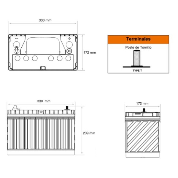 Bateria de Ciclo Profundo con 12 Vcc de Voltaje de Operacion y Capacidad de Corriente de 110 Ah - 20h ideal para Aplicaciones Solares y Fotovoltaicas / Master / MP-BAT115-12