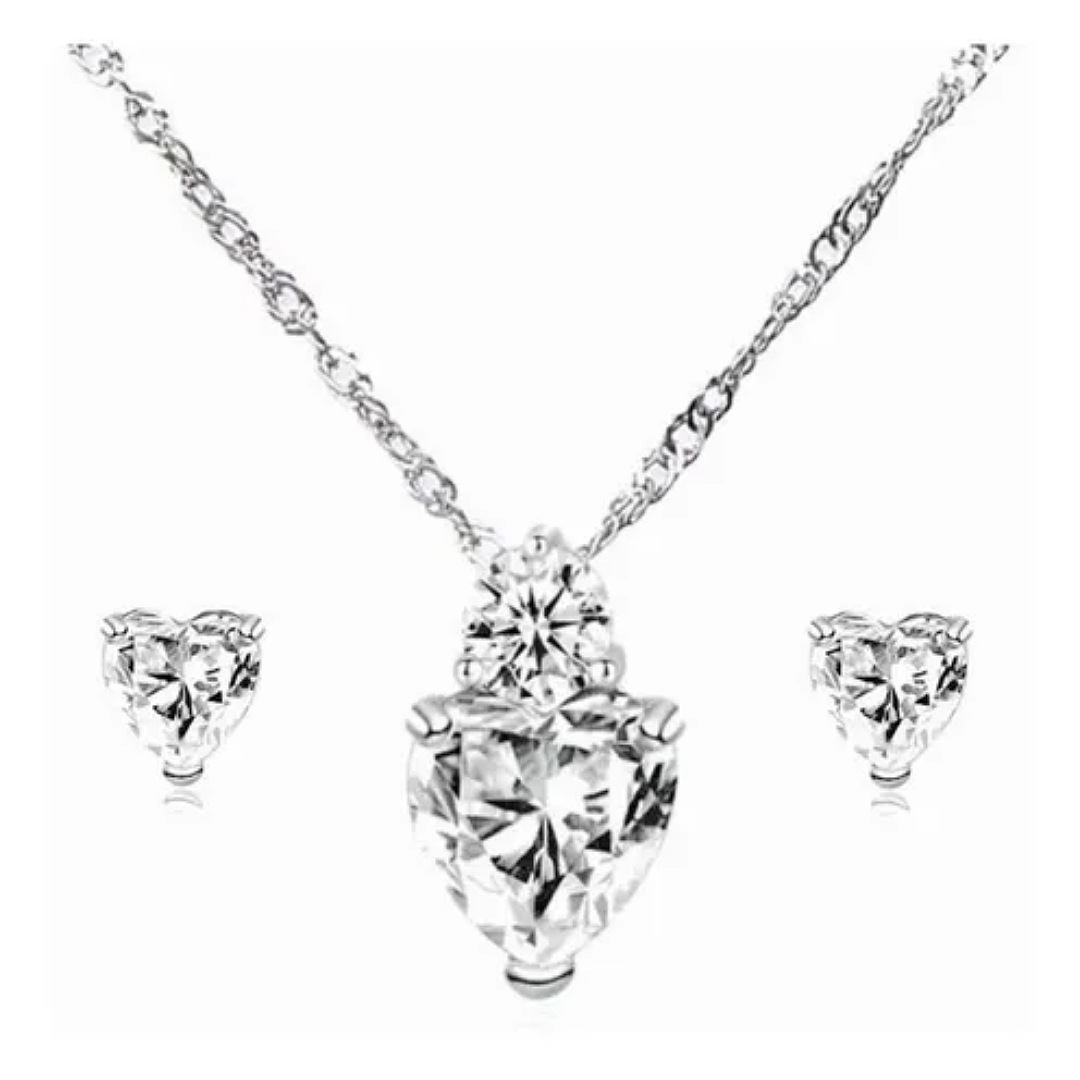 Juego De Collar Y Aretes Mujer Plata 925 Con Zirconia+caja