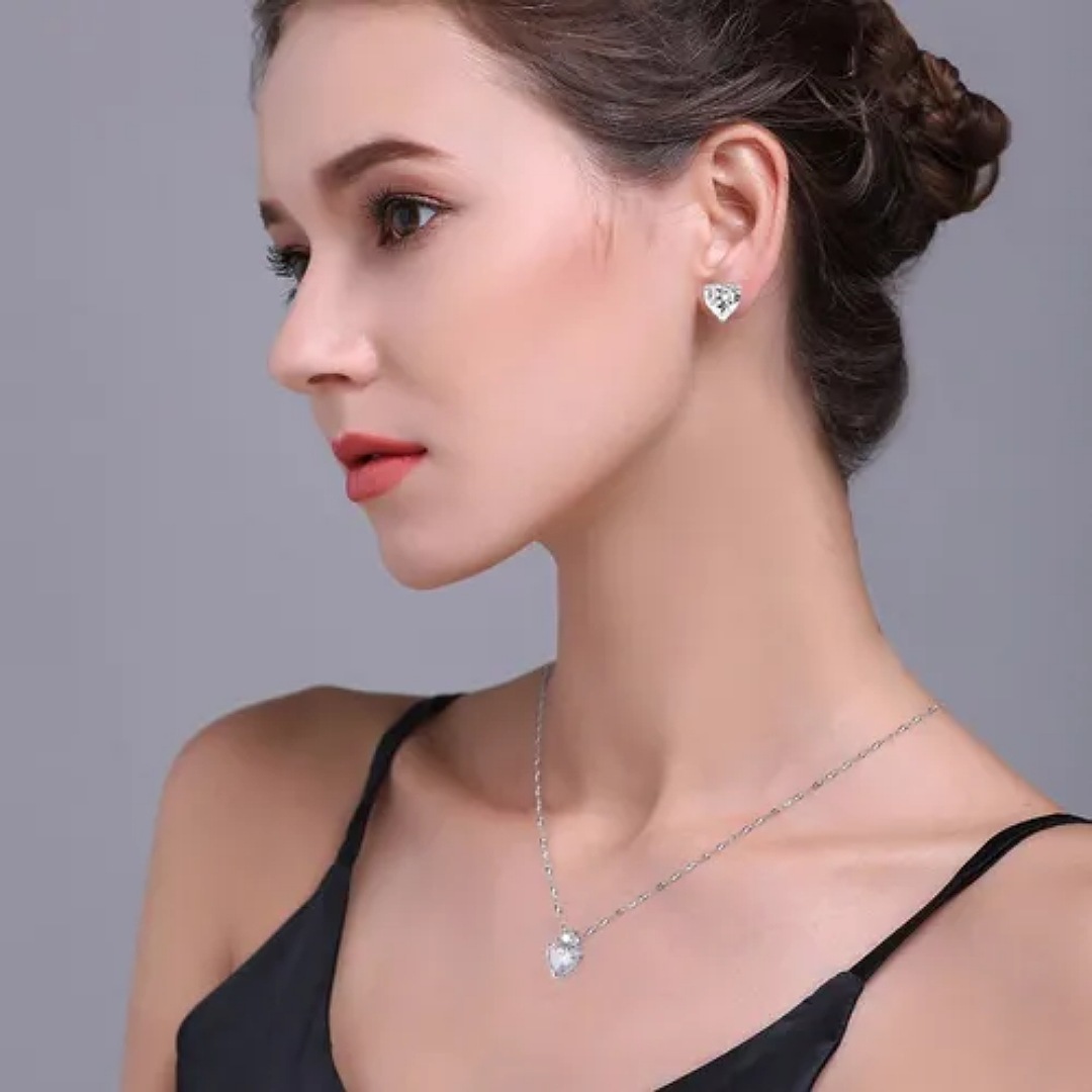 Juego De Collar Y Aretes Mujer Plata 925 Con Zirconia+caja
