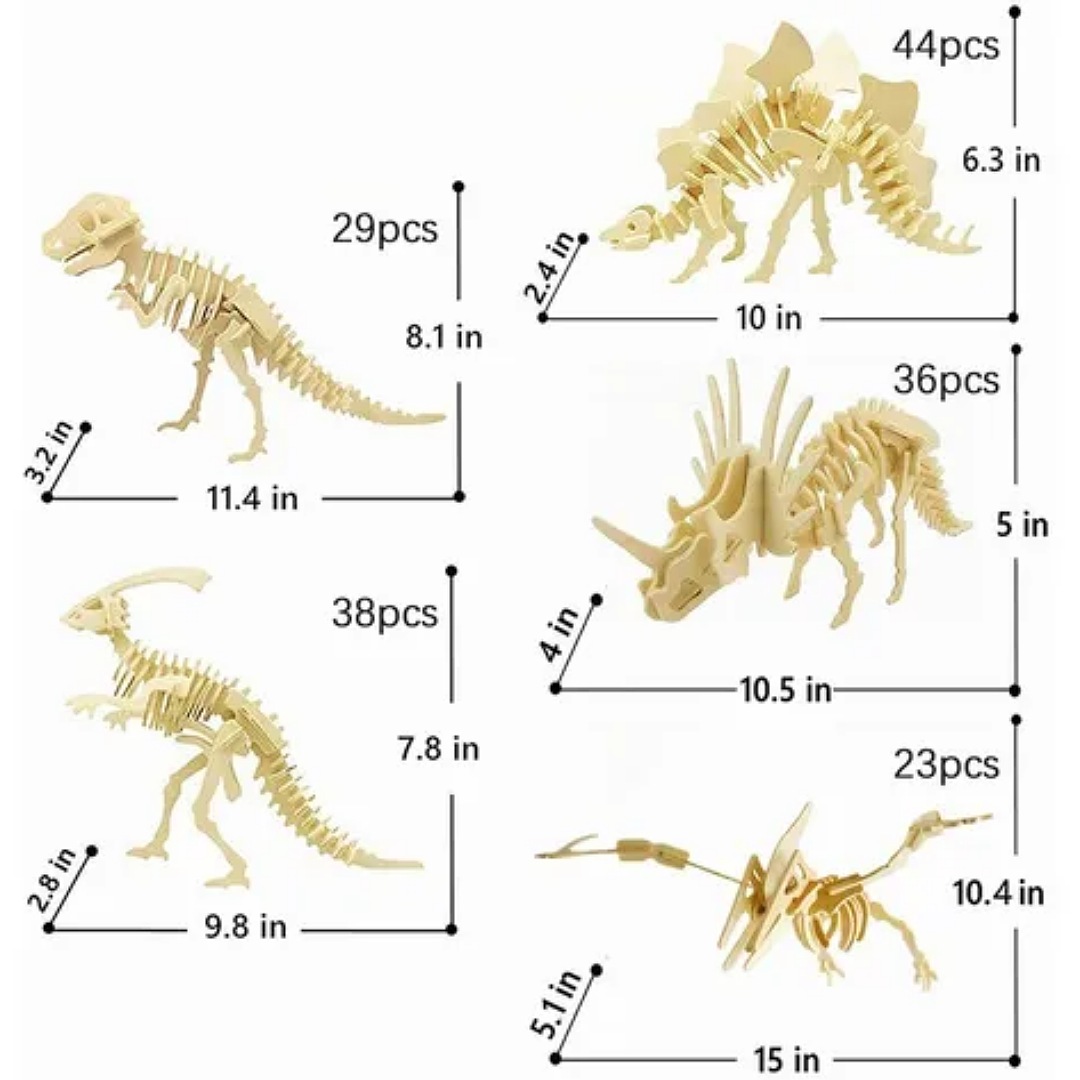 5 Rompecabezas Dinosaurios 3d Madera Para Niños