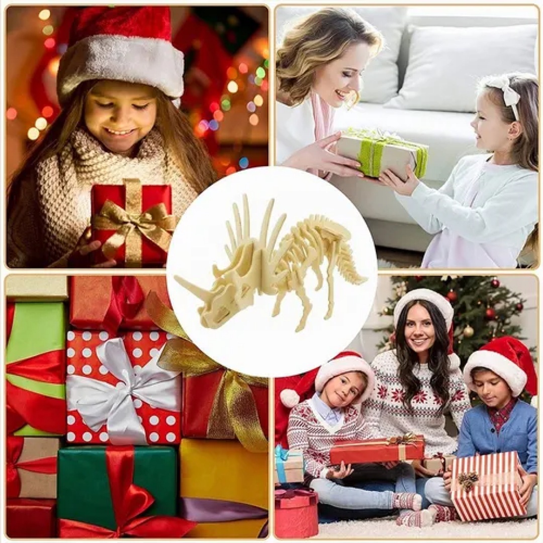 5 Rompecabezas Dinosaurios 3d Madera Para Niños