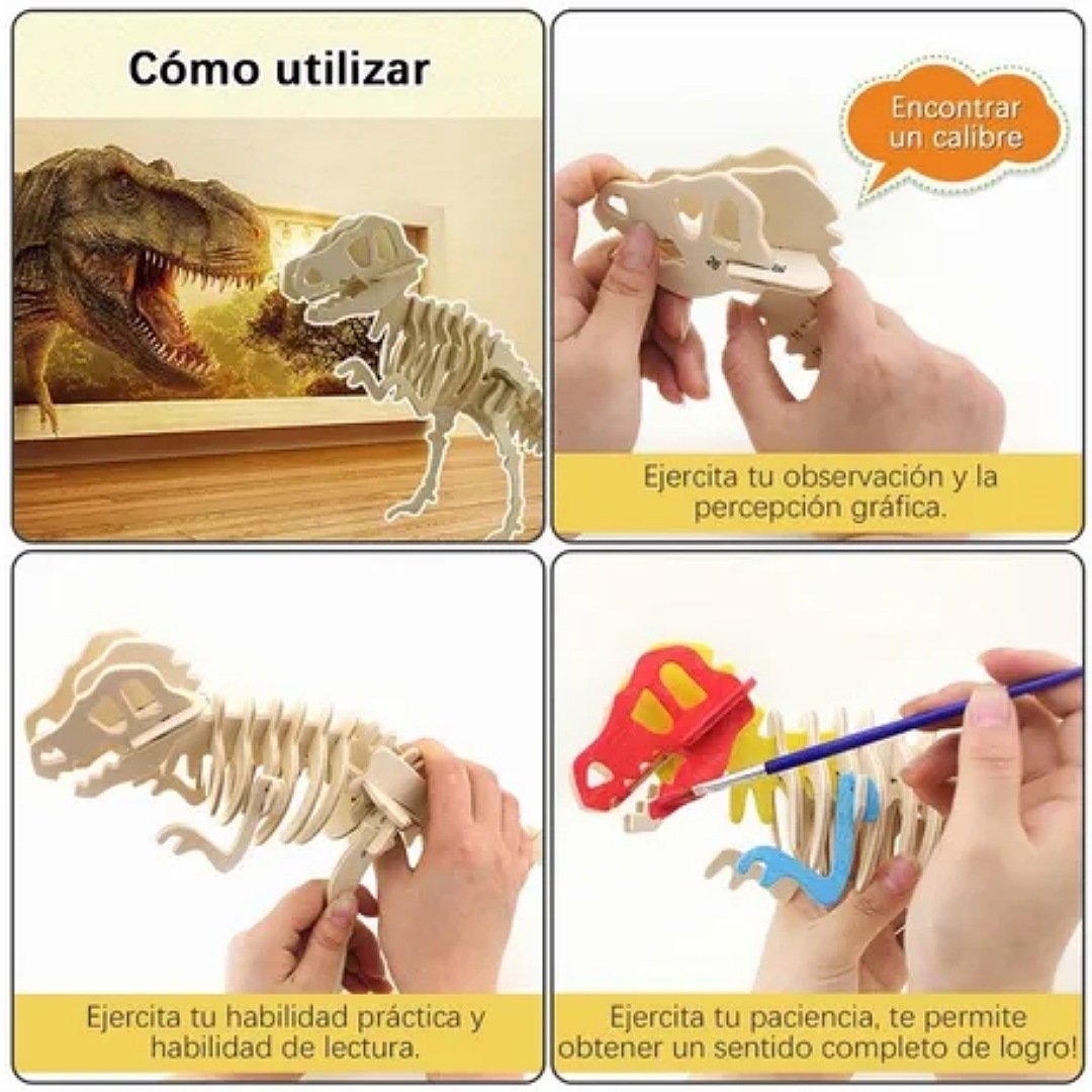 5 Rompecabezas Dinosaurios 3d Madera Para Niños