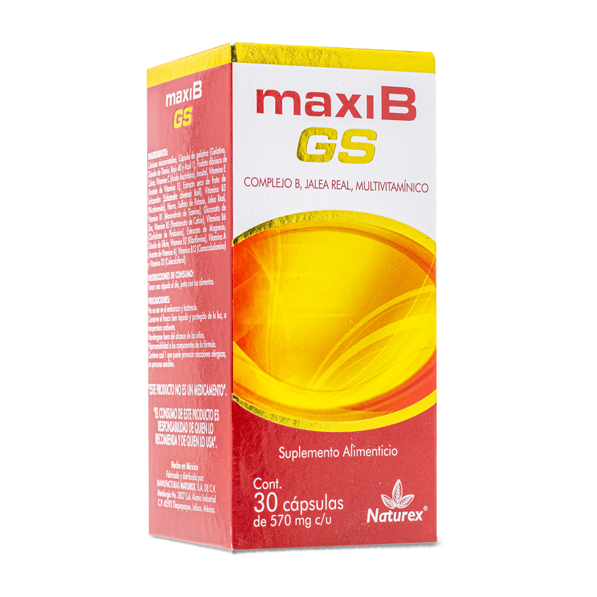 Maxi B Gs 30 Caps. Complejo B, Jalea Real, Multivitaminico Naturex
