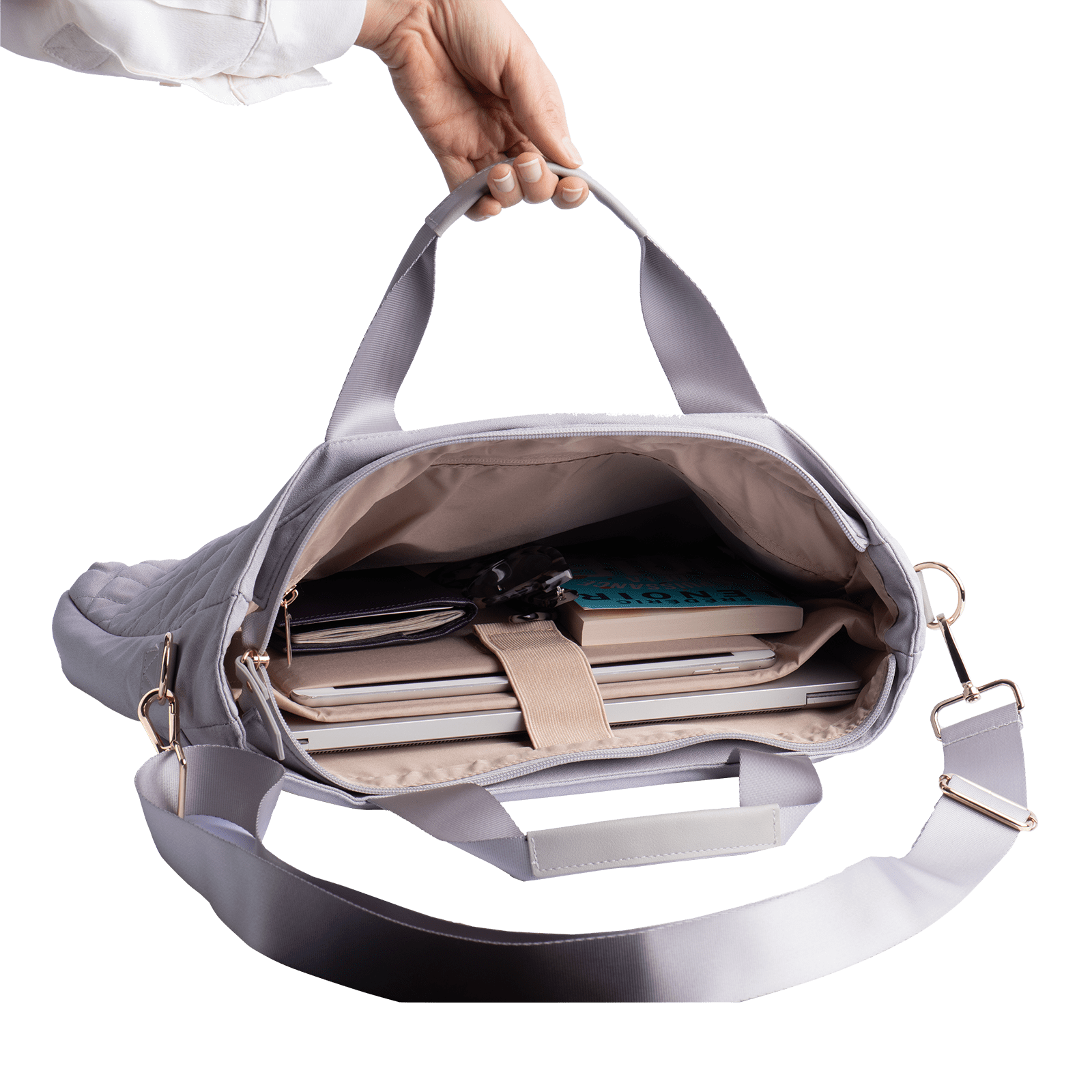 LuckyLy Tote Bolsa para Laptop Mujer hasta 15.6 Pulgadas, Bolso de Mano y Crossbody Ejecutiva Escolar, Modelo Jessy, Gris