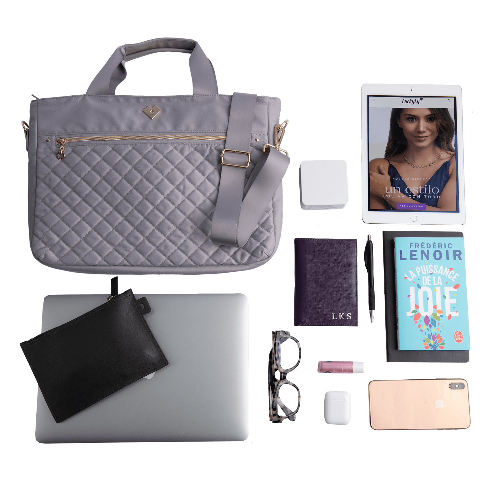 LuckyLy Tote Bolsa para Laptop Mujer hasta 15.6 Pulgadas, Bolso de Mano y Crossbody Ejecutiva Escolar, Modelo Jessy, Gris