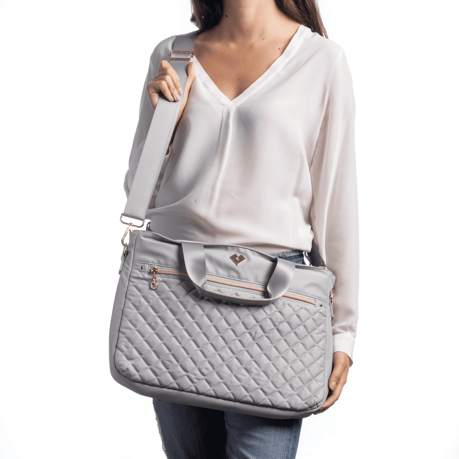 LuckyLy Tote Bolsa para Laptop Mujer hasta 15.6 Pulgadas, Bolso de Mano y Crossbody Ejecutiva Escolar, Modelo Jessy, Gris