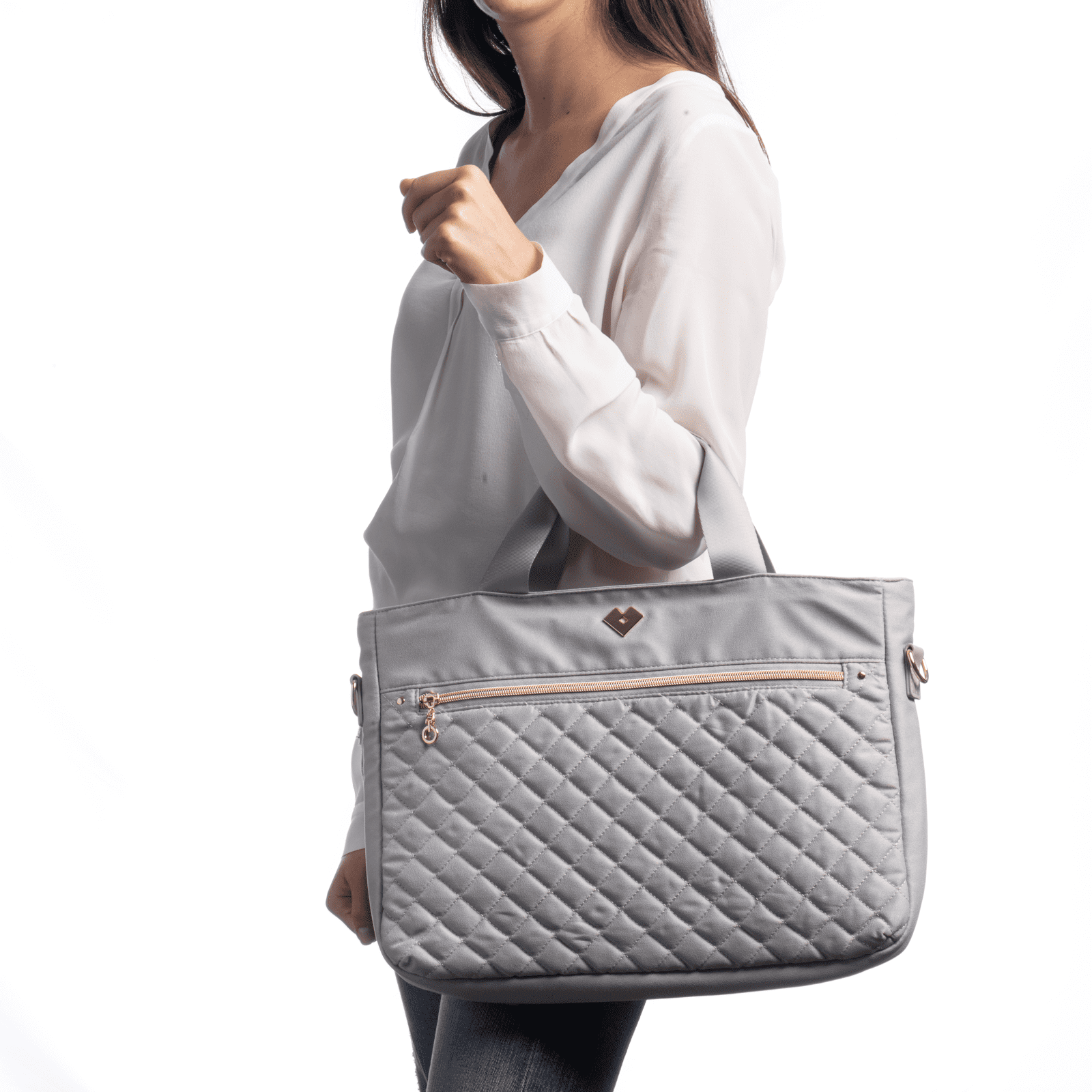LuckyLy Tote Bolsa para Laptop Mujer hasta 15.6 Pulgadas, Bolso de Mano y Crossbody Ejecutiva Escolar, Modelo Jessy, Gris