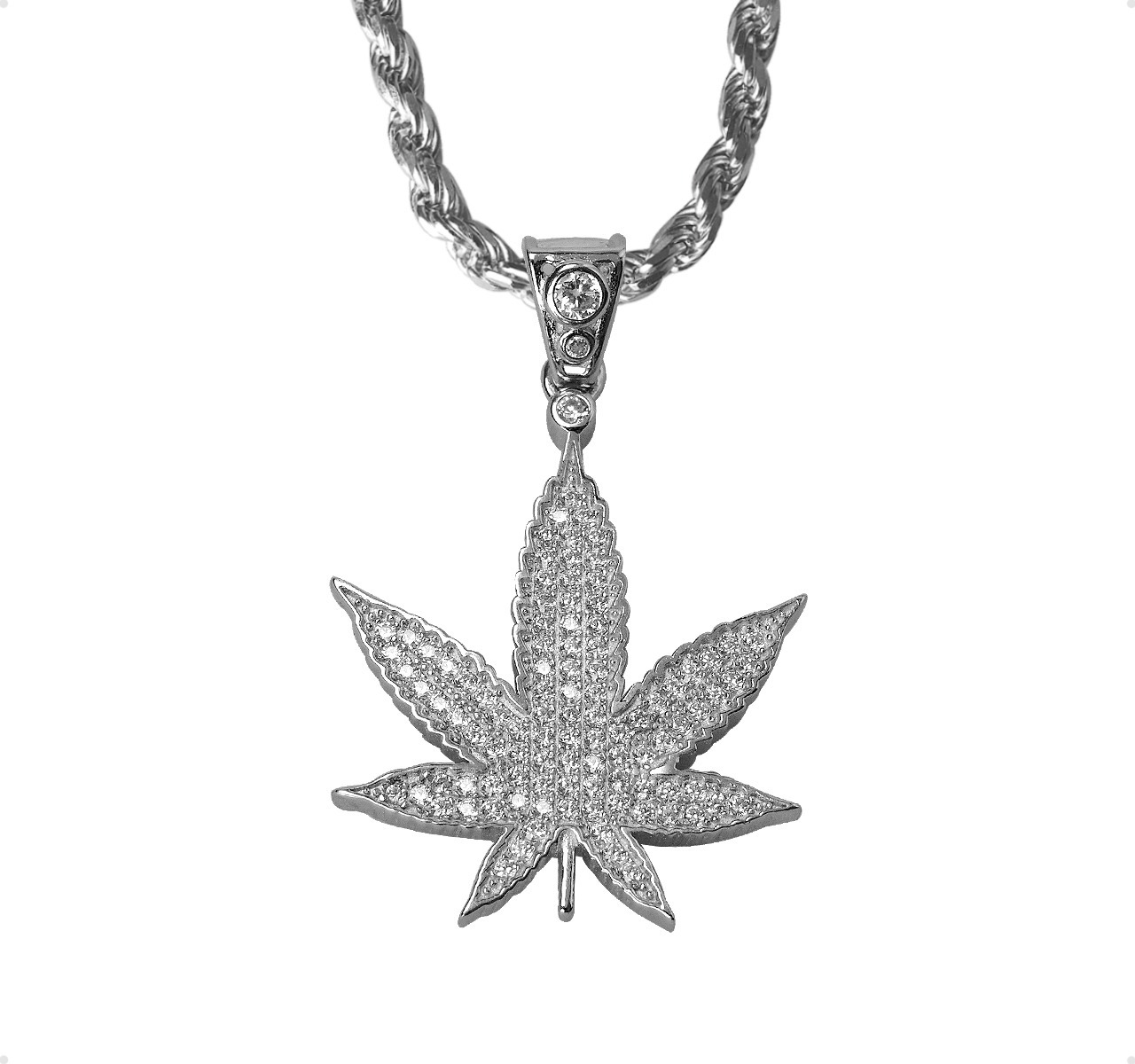 Dije Hoja Cannabis Cadena Torzal Plata 925 Italia + Estuche.